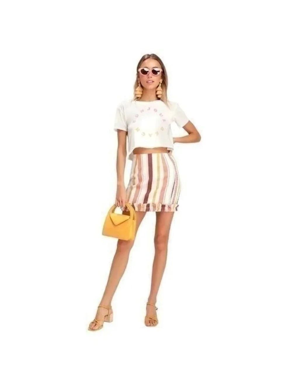 New! Lulus Striped Mini-Skirt With Ruffled Hem Sz S